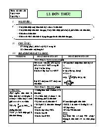 Giáo án Đại số 7 - Học kỳ 2 - Tiết 53: Đơn thức