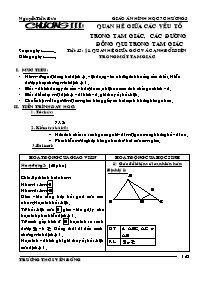 Giáo án Hình học 7 - Chương III: Quan hệ giữa các yếu tố trong tam giác, các đường đồng qui trong tam giác