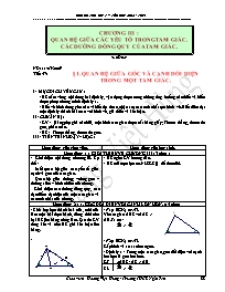 Giáo án Hình học 7 - Năm học 2008 - 2009 - Chương III: Quan hệ giữa các yếu tố trongtam giác, các đường đồng quy của tam giác