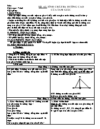 Giáo án môn học Hình học 7 năm 2009 - Tiết 62: Tính chất ba đường cao của tam giác